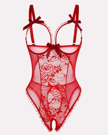 Crotchless Lace Mini Bodysuit