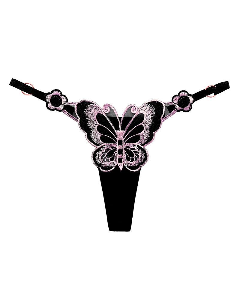 Sexy Butterfly Embroidered Low-rise Thong